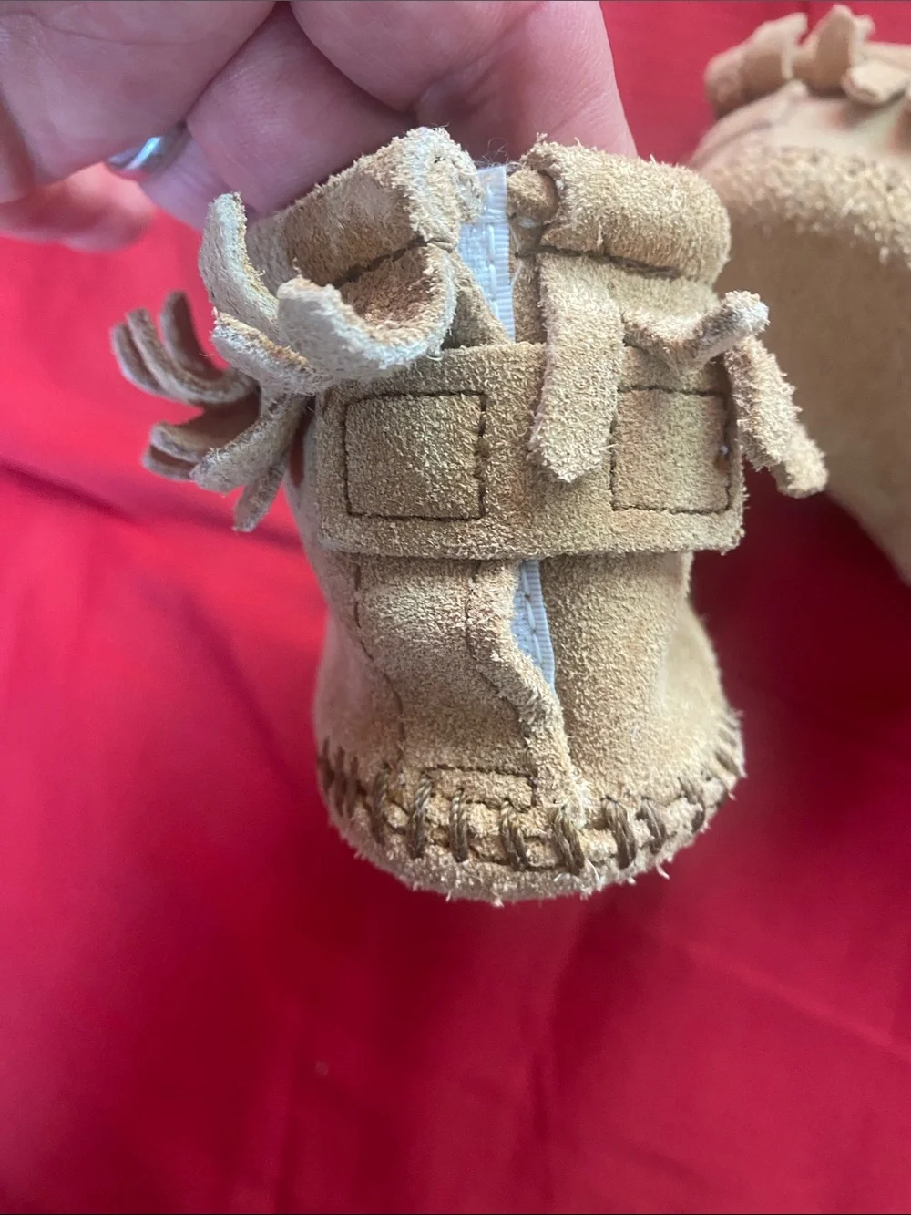 Fringe Suede Baby Moccasin Booties in Tan Size 3